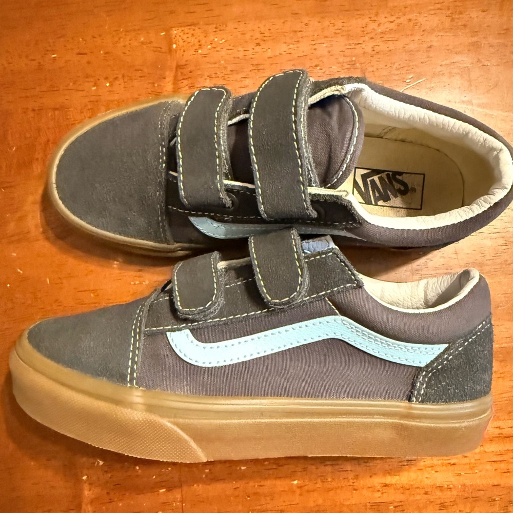 Vans Old Skool Kids' 3.0 Navy Blue Suede Sneakers Velcro Hook and Loop Gum